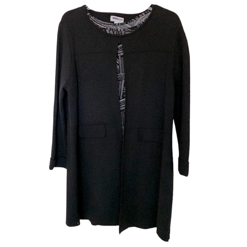 Elle black w/ silver metallic specks cardigan sweater , mock pocket flaps.